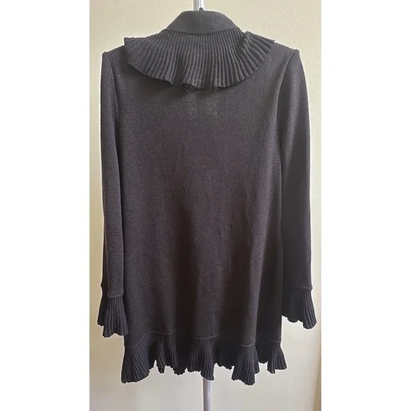 NWT $1390 St. John Knit Dark Chocolate Ruffle Trim Long Cardigan Sweater Size 8